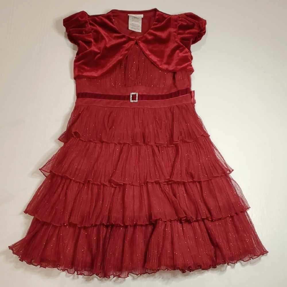 Girls Red Ruffled Dress with Velvet Bolero jacket